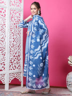 Jyoti Fashion Women's Indigo Blue Cotton Geometric Digital Print with Jari & Crystal Kurta with Trouser & Dupatta | Grocsy