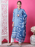 Jyoti Fashion Women's Indigo Blue Cotton Geometric Digital Print with Jari & Crystal Kurta with Trouser & Dupatta | Grocsy