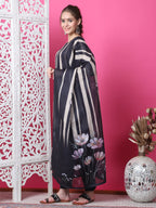 Jyoti Fashion Women's Black Cotton Geometric Digital Print with Jari & Crystal Kurta with Trouser & Dupatta | Grocsy