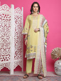 Jyoti Fashion Women's Lemon Yellow Cotton Floral Digital Print with Resham Thread Work Kurta with Trouser & Dupatta | Grocsy