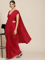 Jyoti Fashion Women's Red Satin Platted Work Designer Saree with Blouse | Grocsy