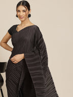 Jyoti Fashion Women's Black Satin Platted Work Designer Saree with Blouse | Grocsy