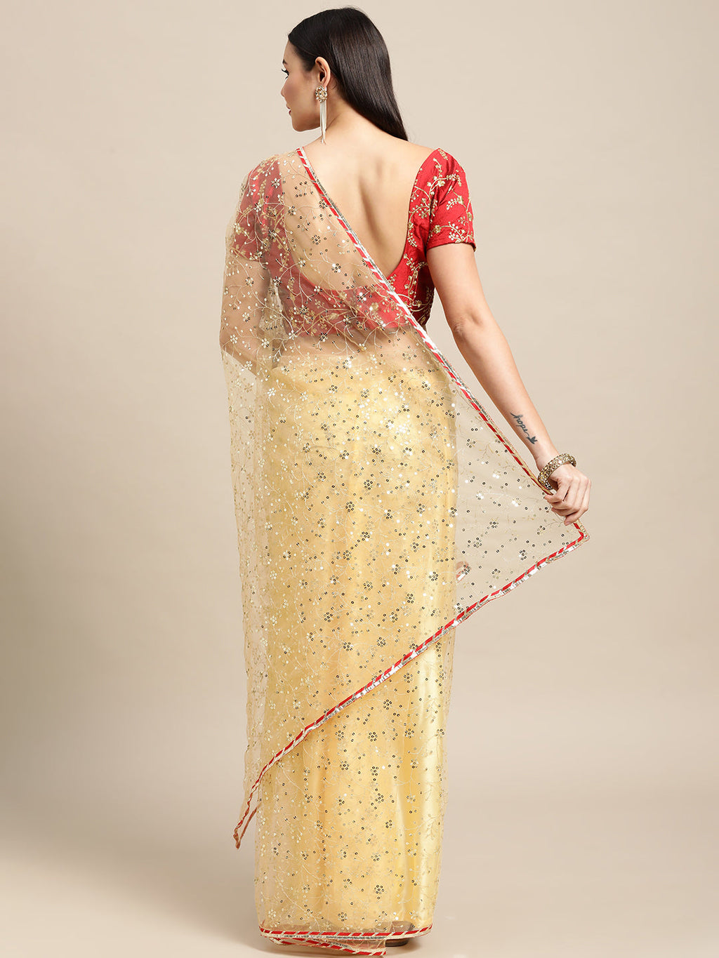 Jyoti Fashion Women's White Net Embroidered Designer Saree with Blouse | Grocsy