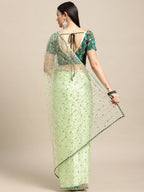 Jyoti Fashion Women's Green Net Embroidered Designer Saree with Blouse | Grocsy