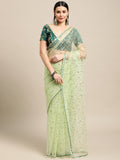 Jyoti Fashion Women's Green Net Embroidered Designer Saree with Blouse | Grocsy