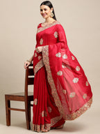 Jyoti Fashion Women's Pink Silk Blend Embroidered Designer Saree with Blouse | Grocsy