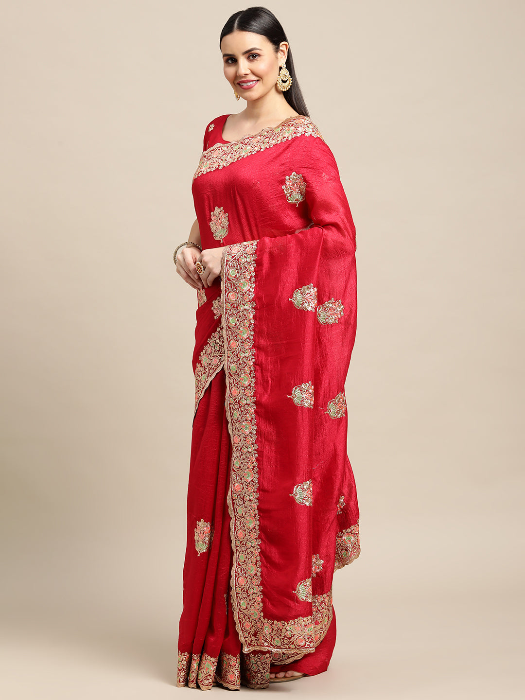 Jyoti Fashion Women's Pink Silk Blend Embroidered Designer Saree with Blouse | Grocsy