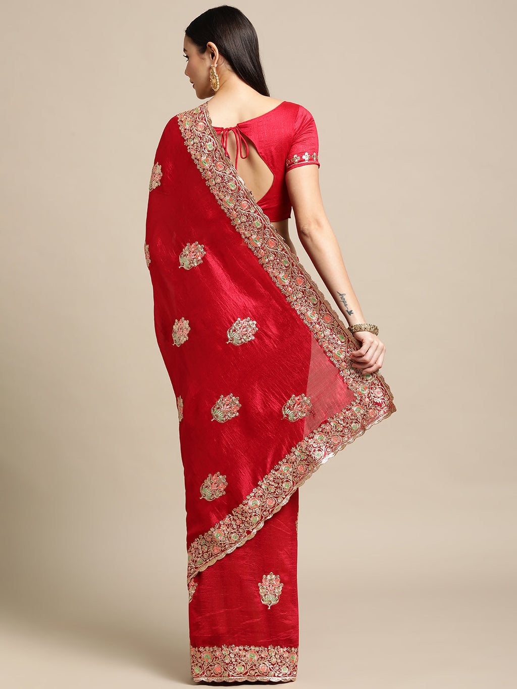 Jyoti Fashion Women's Pink Silk Blend Embroidered Designer Saree with Blouse | Grocsy