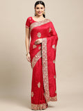 Jyoti Fashion Women's Pink Silk Blend Embroidered Designer Saree with Blouse | Grocsy