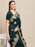 Jyoti Fashion Women's Green Silk Blend Embroidered Designer Saree with Blouse | Grocsy