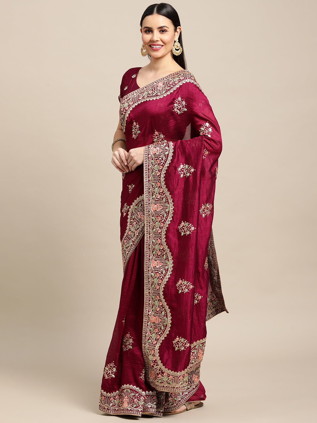 Jyoti Fashion Women's Purple Silk Blend Embroidered Designer Saree with Blouse | Grocsy