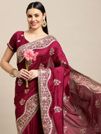 Jyoti Fashion Women's Purple Silk Blend Embroidered Designer Saree with Blouse | Grocsy