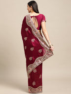 Jyoti Fashion Women's Purple Silk Blend Embroidered Designer Saree with Blouse | Grocsy