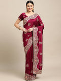 Jyoti Fashion Women's Purple Silk Blend Embroidered Designer Saree with Blouse | Grocsy