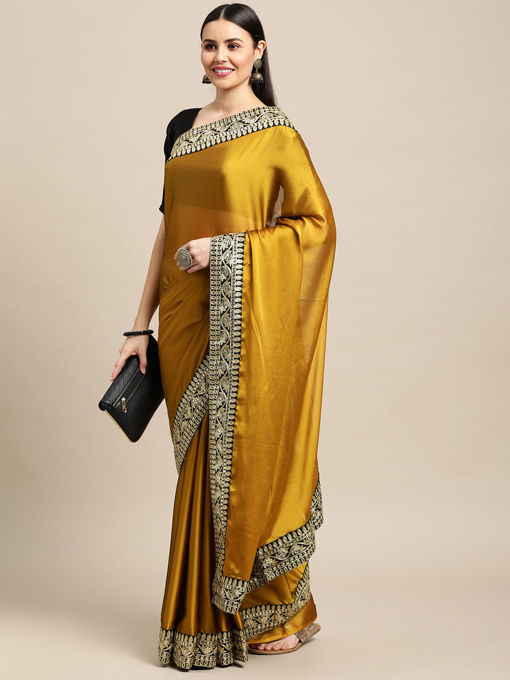 Jyoti Fashion Women's Yellow Rangoli Silk Embroidered Designer Saree with Blouse | Grocsy