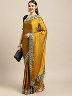 Jyoti Fashion Women's Yellow Rangoli Silk Embroidered Designer Saree with Blouse | Grocsy