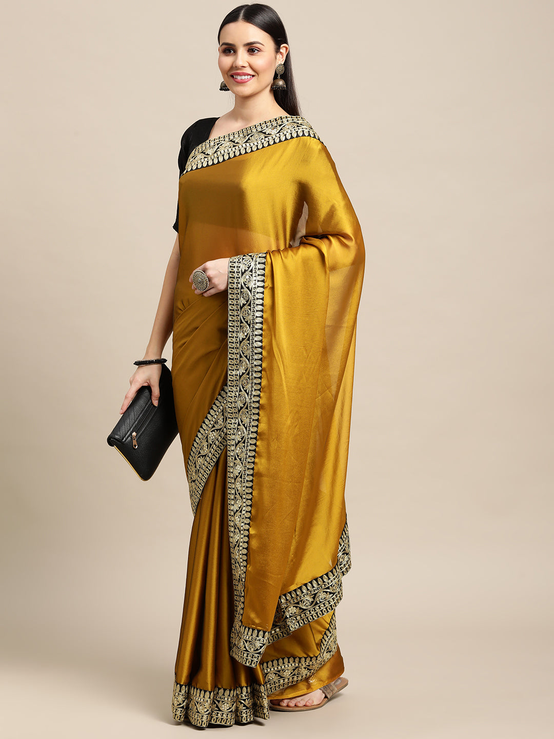 Jyoti Fashion Women's Yellow Rangoli Silk Embroidered Designer Saree with Blouse | Grocsy