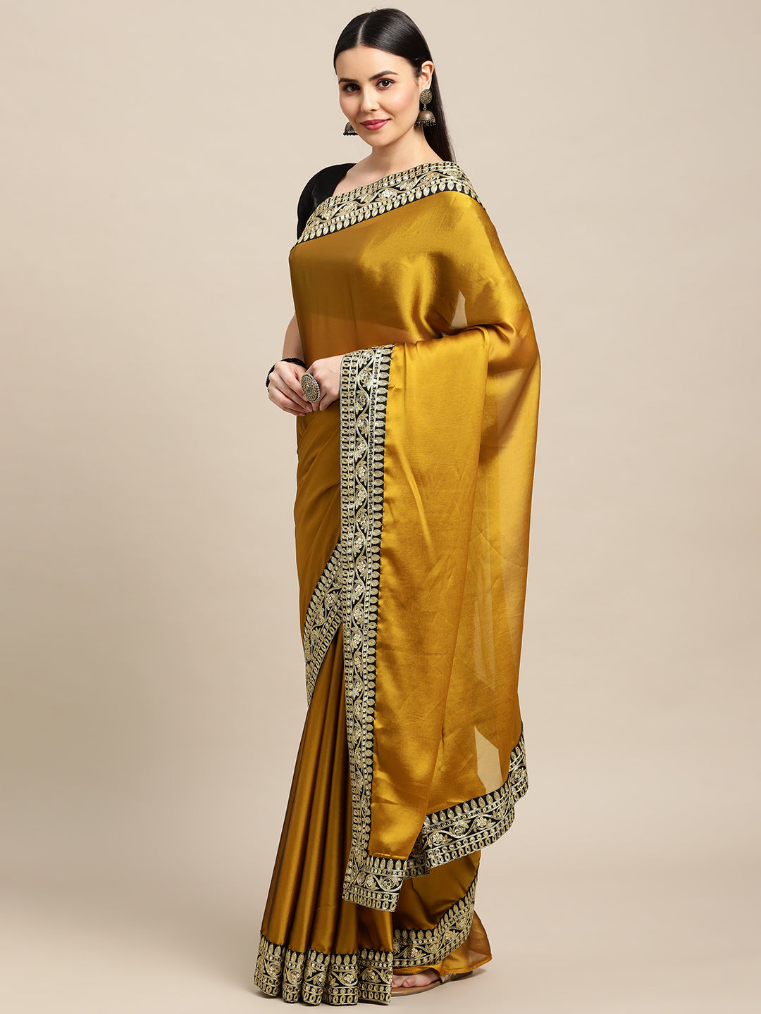 Jyoti Fashion Women's Yellow Rangoli Silk Embroidered Designer Saree with Blouse | Grocsy