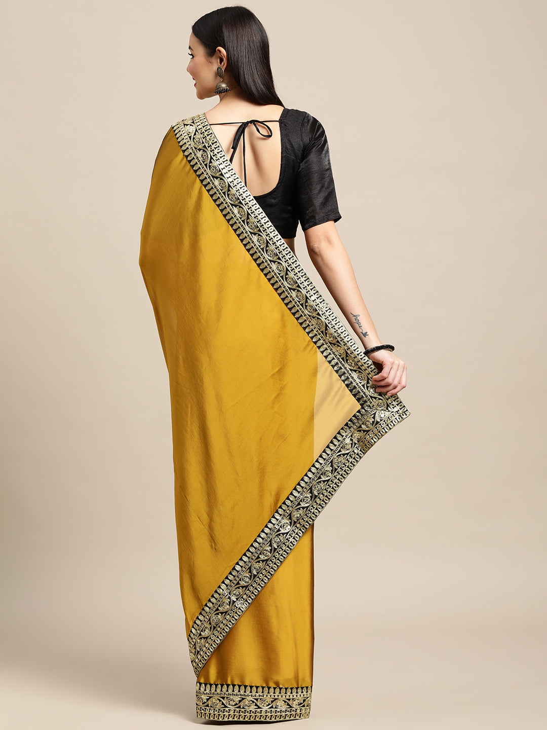 Jyoti Fashion Women's Yellow Rangoli Silk Embroidered Designer Saree with Blouse | Grocsy