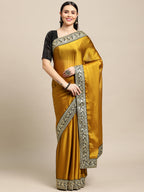 Jyoti Fashion Women's Yellow Rangoli Silk Embroidered Designer Saree with Blouse | Grocsy