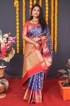 Jyoti Fashion Women's Blue Kanchipuram Silk Zari Woven Saree with Blouse | Grocsy