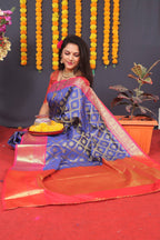 Jyoti Fashion Women's Blue Kanchipuram Silk Zari Woven Saree with Blouse | Grocsy