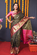 Jyoti Fashion Women's Black Kanchipuram Silk Zari Woven Saree with Blouse | Grocsy