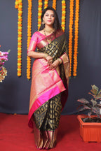 Jyoti Fashion Women's Black Kanchipuram Silk Zari Woven Saree with Blouse | Grocsy