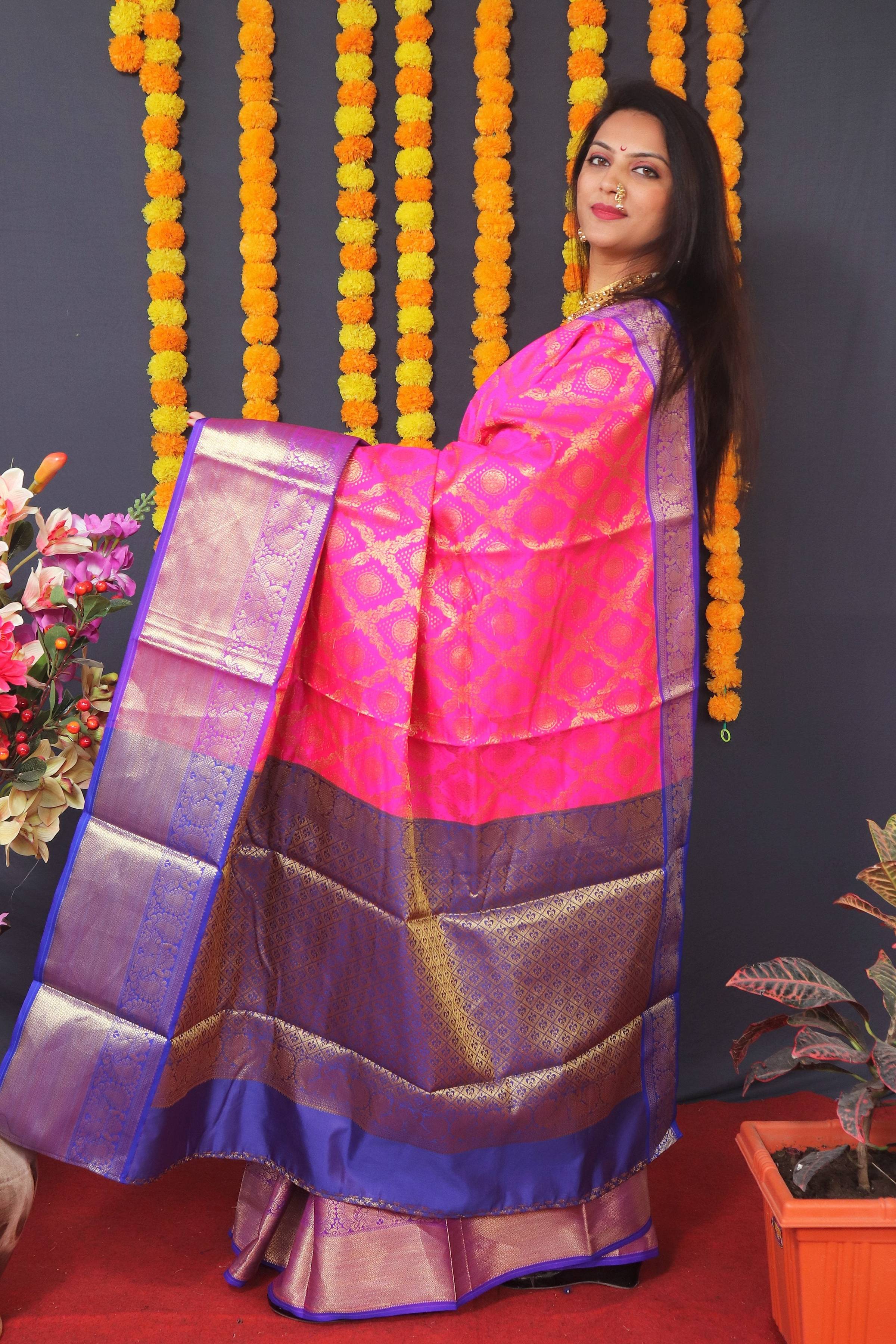 Jyoti Fashion Women's Pink Kanchipuram Silk Zari Woven Saree with Blouse | Grocsy