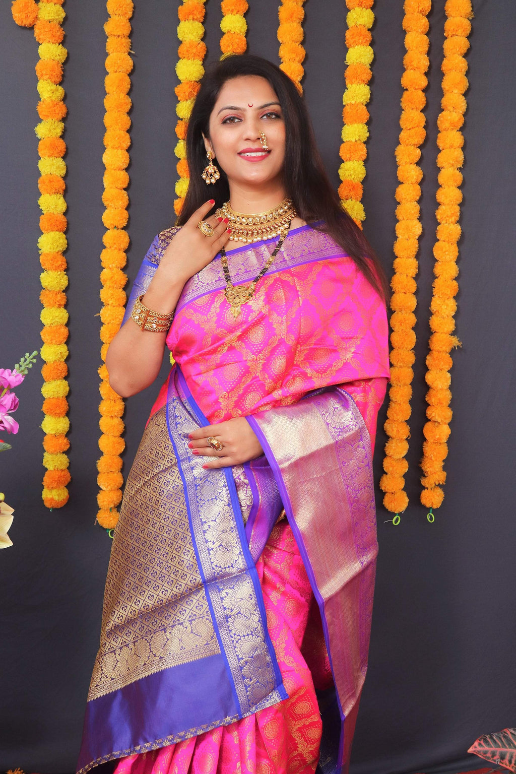 Jyoti Fashion Women's Pink Kanchipuram Silk Zari Woven Saree with Blouse | Grocsy