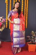 Jyoti Fashion Women's Red Kanchipuram Silk Zari Woven Saree with Blouse | Grocsy