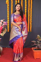 Jyoti Fashion Women's Red Kanchipuram Silk Zari Woven Saree with Blouse | Grocsy