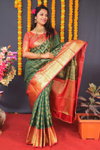 Jyoti Fashion Women's Green Kanchipuram Silk Zari Woven Saree with Blouse | Grocsy