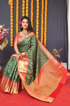 Jyoti Fashion Women's Green Kanchipuram Silk Zari Woven Saree with Blouse | Grocsy
