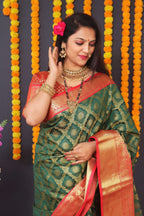 Jyoti Fashion Women's Green Kanchipuram Silk Zari Woven Saree with Blouse | Grocsy