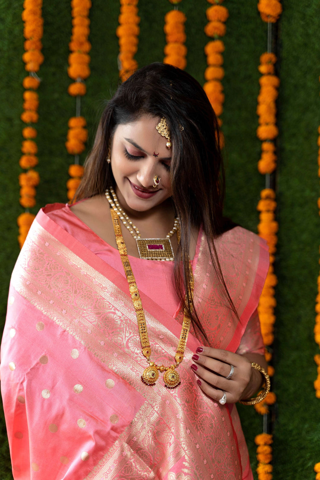 Jyoti Fashion Women's Peach Handloom Banarasi Silk Zari Woven Saree with Blouse | Grocsy