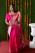 Jyoti Fashion Women's Rani Pink Handloom Banarasi Silk Zari Woven Saree with Blouse | Grocsy