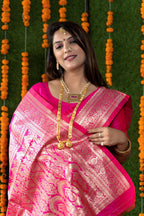 Jyoti Fashion Women's Rani Pink Handloom Banarasi Silk Zari Woven Saree with Blouse | Grocsy
