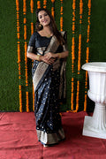 Jyoti Fashion Women's Black Handloom Banarasi Silk Zari Woven Saree with Blouse | Grocsy