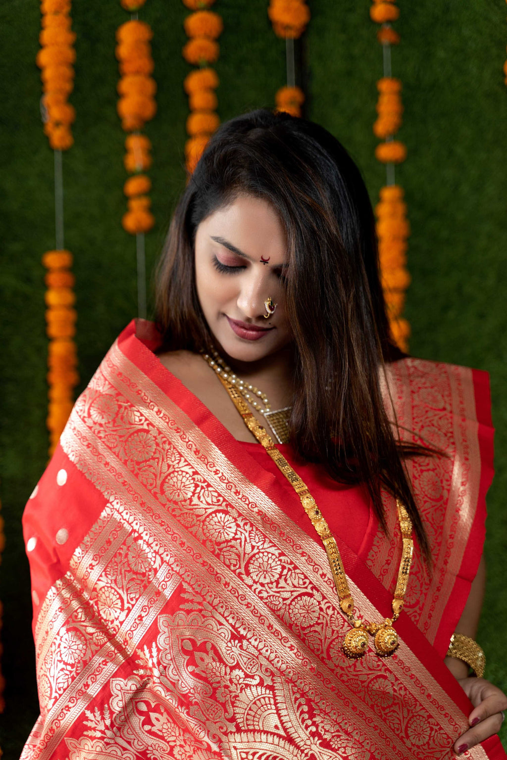 Jyoti Fashion Women's Red Handloom Banarasi Silk Zari Woven Saree with Blouse | Grocsy