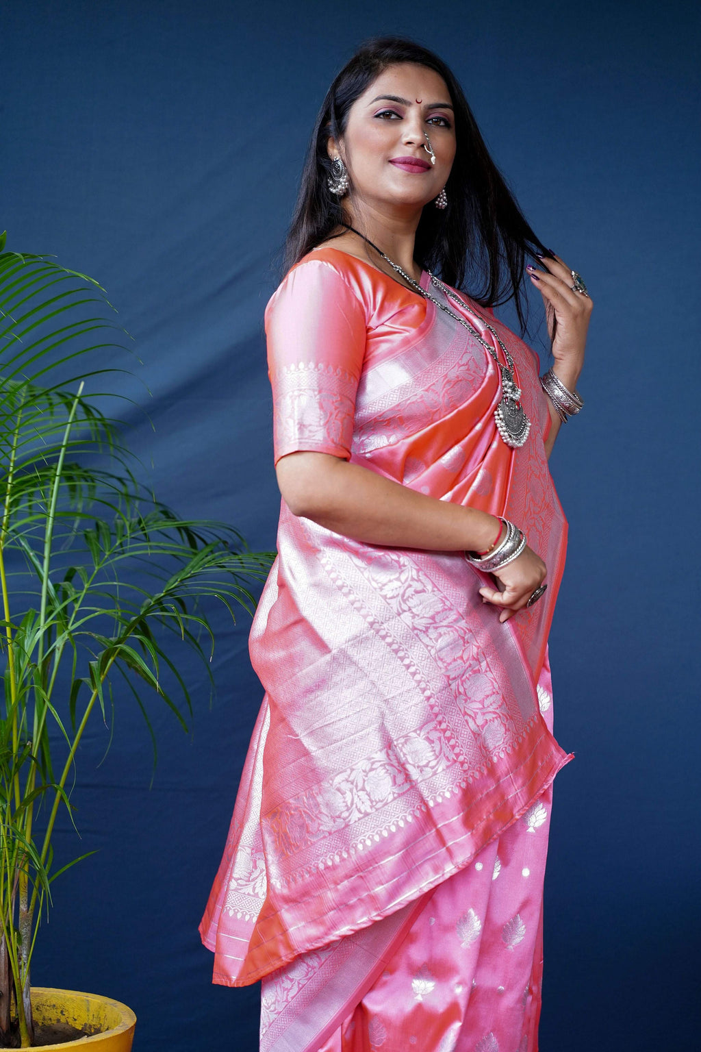 Jyoti Fashion Women's Peach Soft Banarasi Silk Zari Woven Saree with Blouse | Grocsy