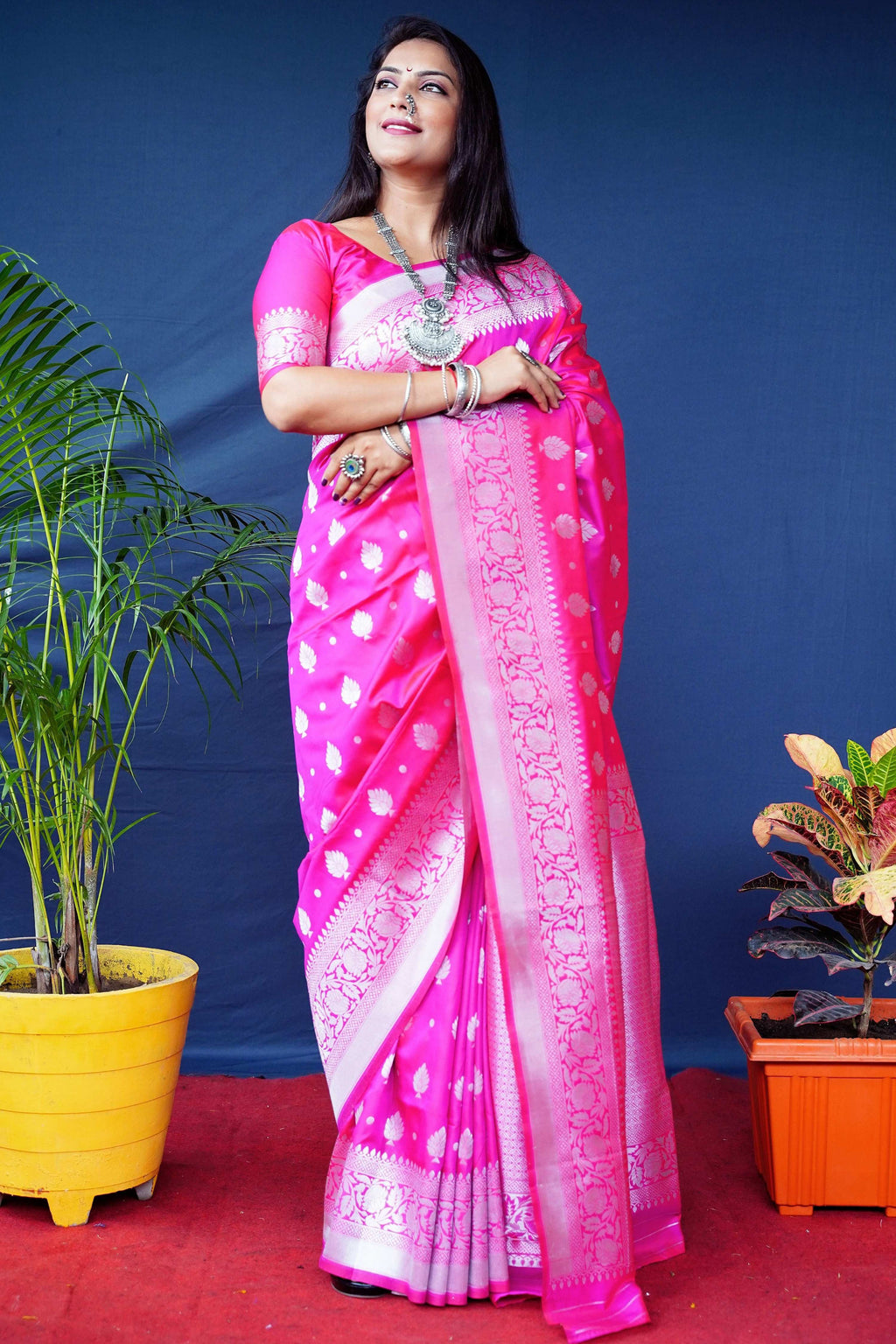 Jyoti Fashion Women's Pink Soft Banarasi Silk Zari Woven Saree with Blouse | Grocsy