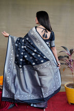 Jyoti Fashion Women's Black Soft Banarasi Silk Zari Woven Saree with Blouse | Grocsy