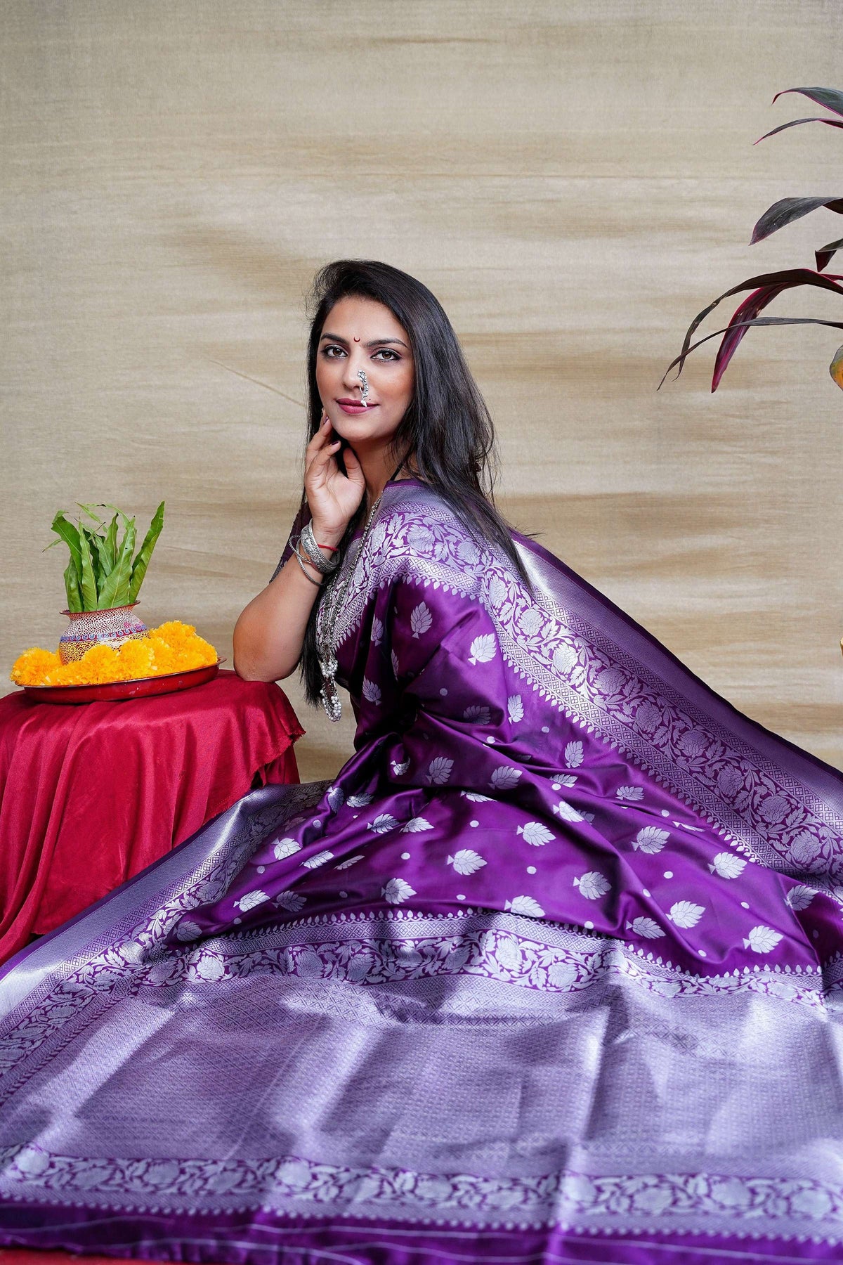Jyoti Fashion Women's Purple Soft Banarasi Silk Zari Woven Saree with Blouse | Grocsy