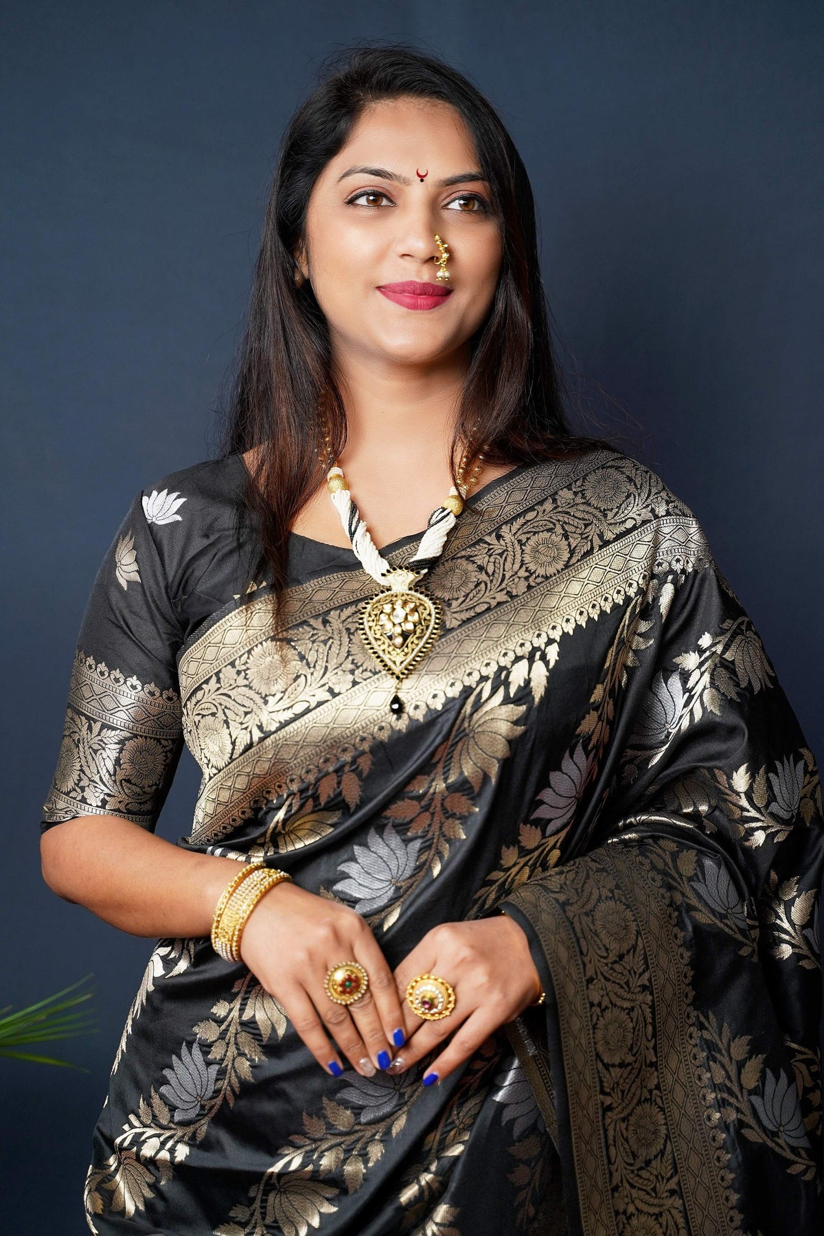 Jyoti Fashion Women's Black Handloom Banarasi Silk Zari Woven Saree with Blouse | Grocsy