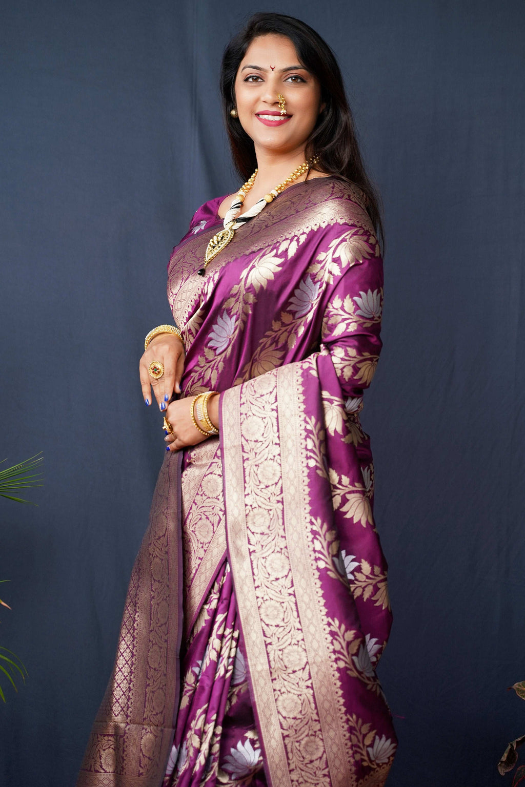 Jyoti Fashion Women's Wine Handloom Banarasi Silk Zari Woven Saree with Blouse | Grocsy