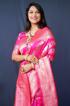 Jyoti Fashion Women's Pink Handloom Banarasi Silk Zari Woven Saree with Blouse | Grocsy