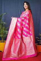 Jyoti Fashion Women's Pink Handloom Banarasi Silk Zari Woven Saree with Blouse | Grocsy