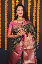 Jyoti Fashion Women's Black Kanchipuram Silk Zari Woven Saree with Blouse | Grocsy