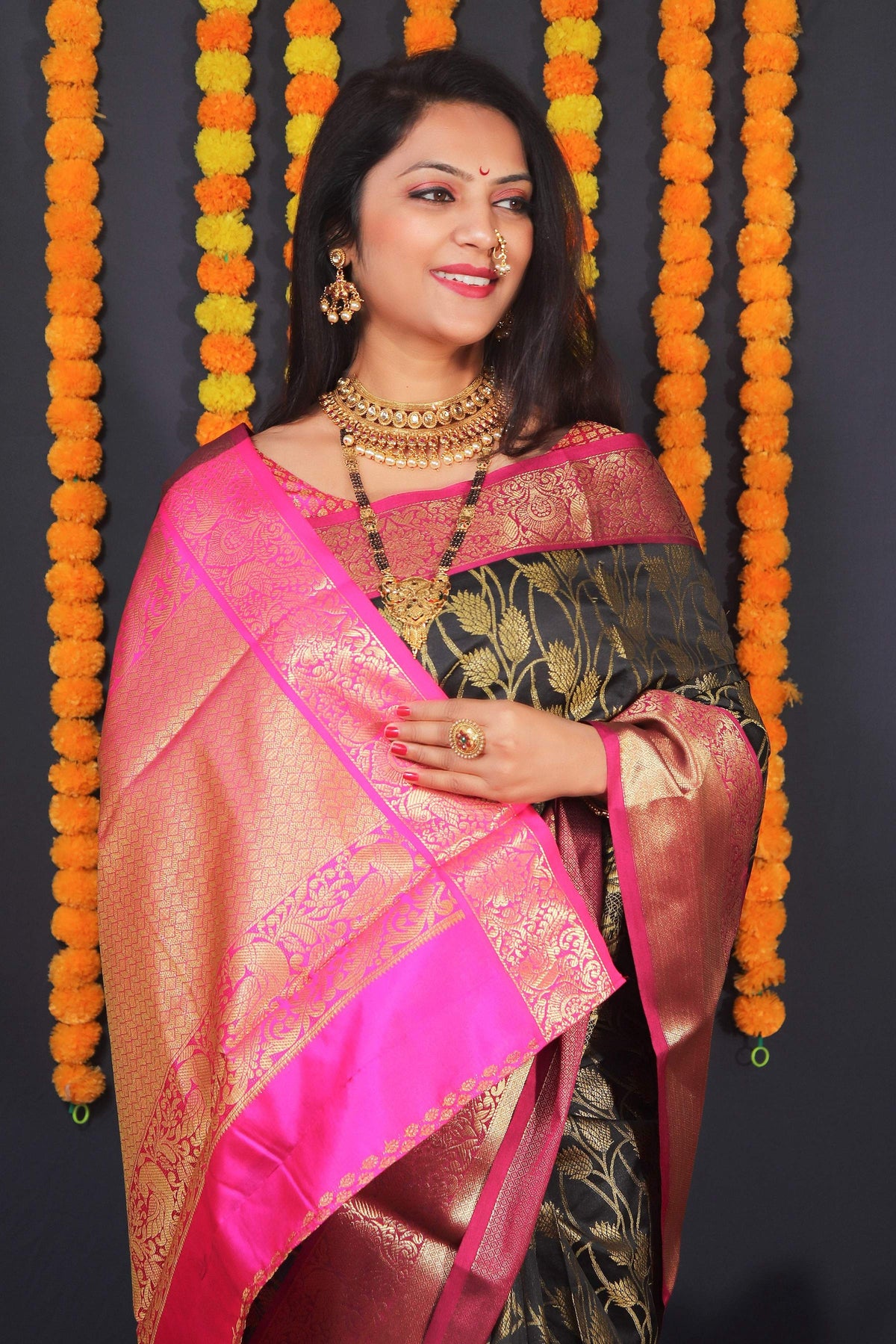 Jyoti Fashion Women's Black Kanchipuram Silk Zari Woven Saree with Blouse | Grocsy